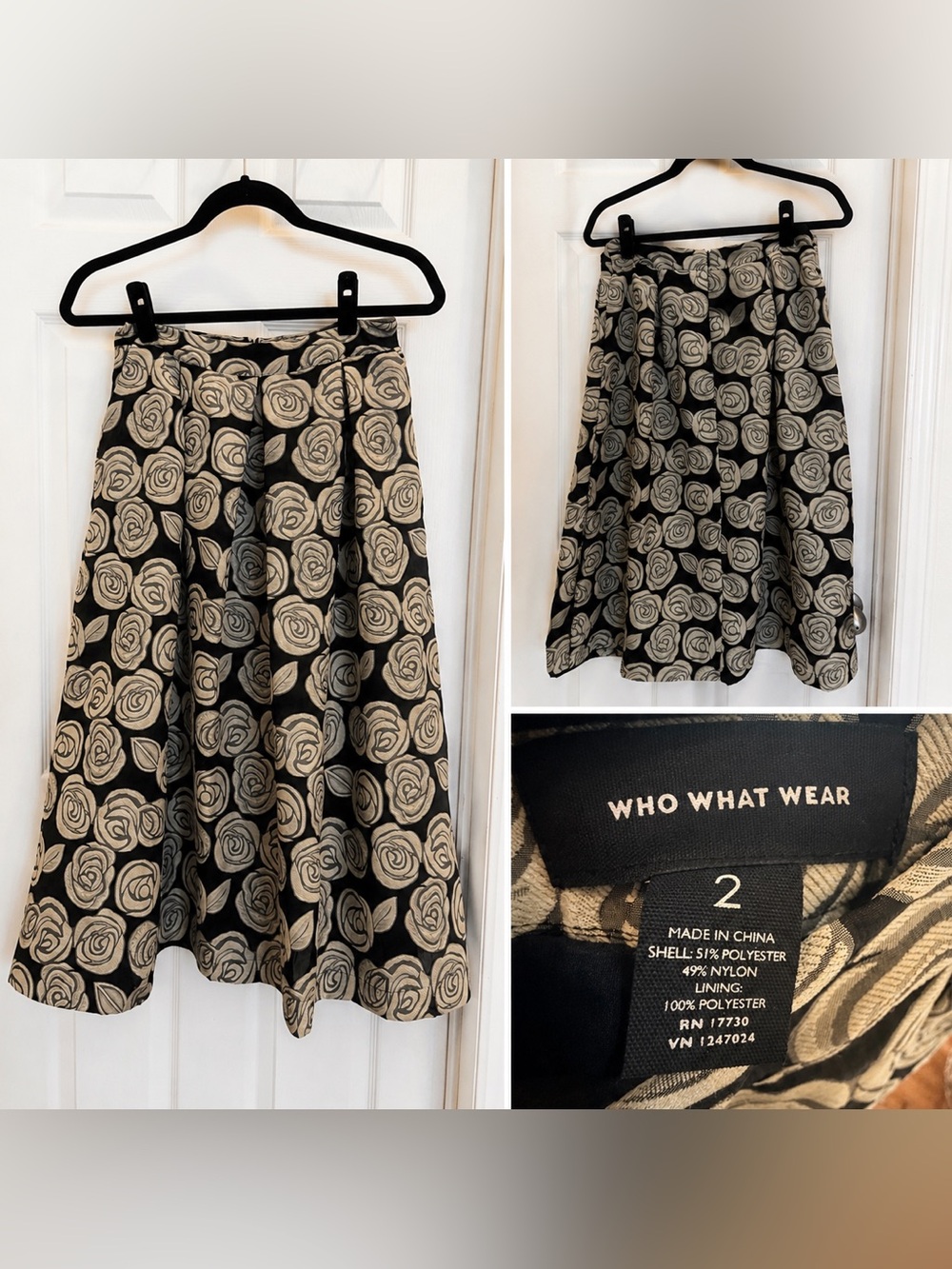 Who What Wear Black & Cream Floral Circle Skirt